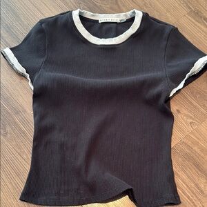 Alice + Olivia Black Ribbed Fitted Tee